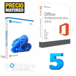 Bundle 5 Licencias Windows 11 Pro + Paquetería Microsoft Office Professional 2016 Digital Key